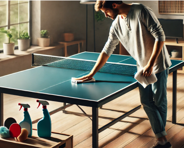 a man is cleaning his Slazenger table